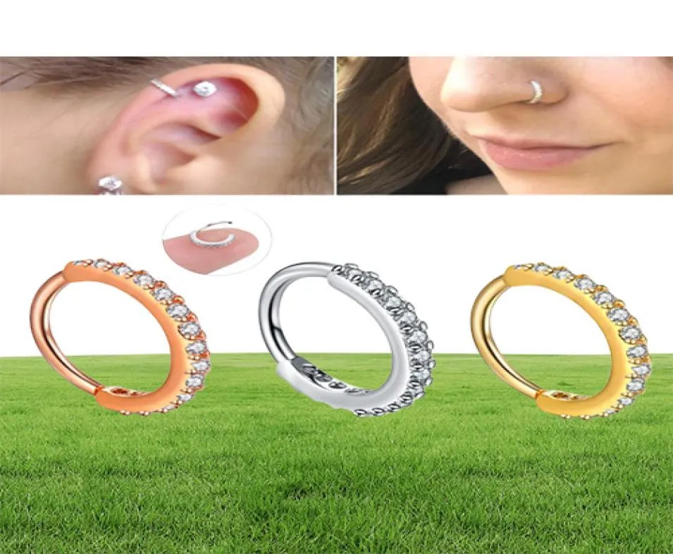 Orecchini di cristallo anello naso orecchio tragus tetto in acciaio in acciaio rosa oro oro per unghie semplice cerchio piccolo donna2407696