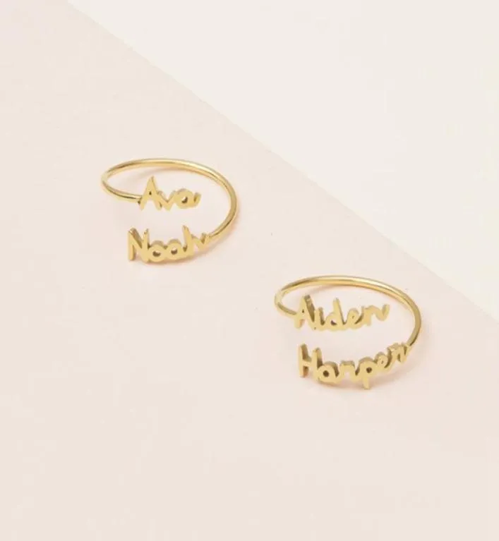 Nome duplo ajustável personalizado anéis de casal para mulheres aço inoxidável personalizada dois nomes Jóias de aniversário ANEL BAGUE8963532