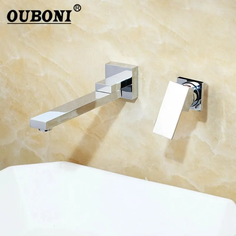 Bathroom Sink Faucets OUBONI Chrome Wall Mounted Soild Brass Swivel Spout Bathtub Shower Faucet Mixer Tap 1 Handle 2 Pcs
