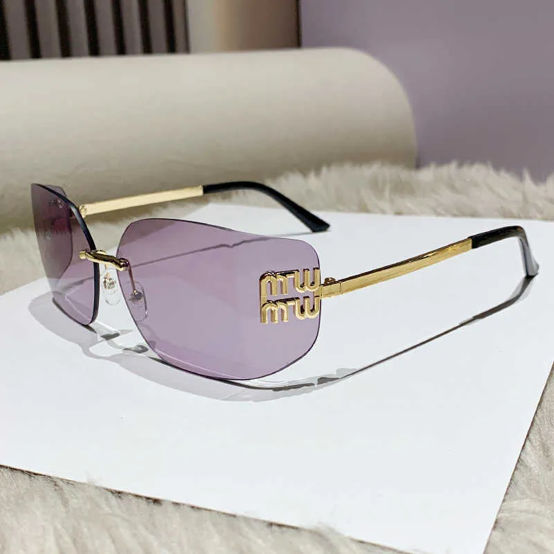 Designerin Sonnenbrille Jia Y2K süße kühle würzige Mädchen Metall Rahmenlose Sonnenbrille weiblich Zhang Yuanying gleiche Art gekrümmte Sonnenbrille Konkave Brille