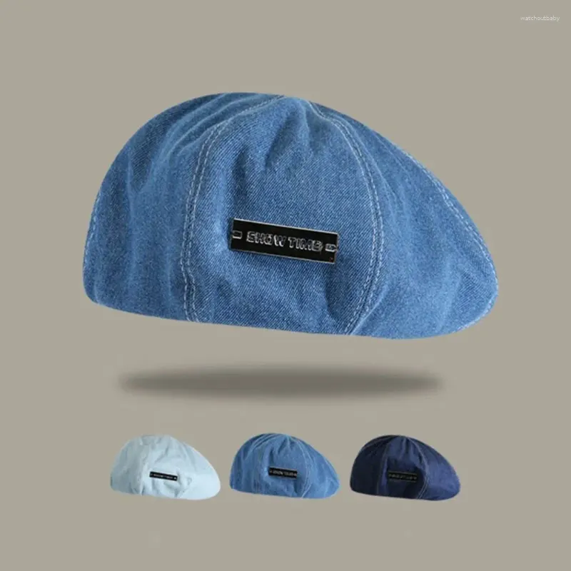 Bérets denim Blue Beret CHATS VERSION COREAN RETRO RETRO CONSTER PEINTER CHAPLE BRITANNE CAP FEMMES FILLES