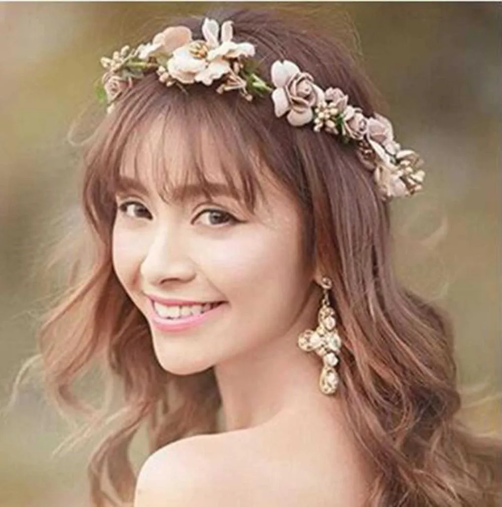 Artificial Flower Wreath Bride Women Flower Crown Hair Band Wedding Floral Headband Garland Ribbon Girl Hair Accessorie 26 Q08129845995