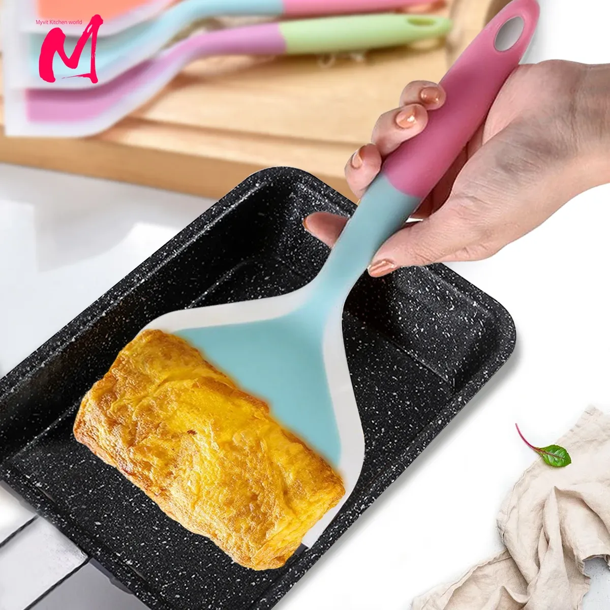 Ustensiles Silicone Spatule Cuisine Ustensiles Boeuf Meat Oeuf de cuisine Brotphène Wide Pizza Cuisine Outils de cuisson à pelle