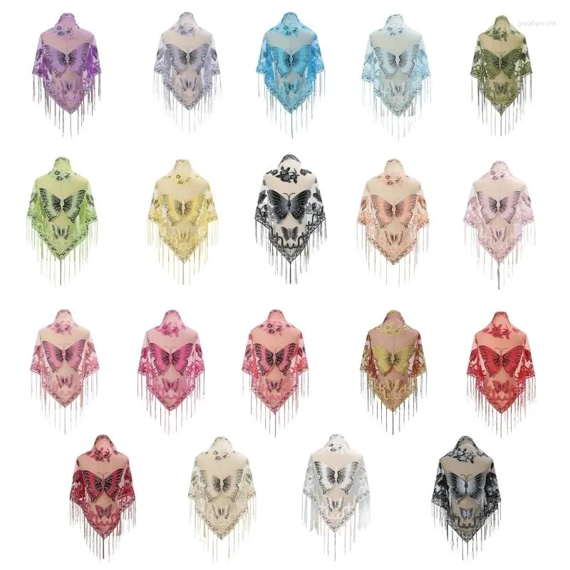 Scarves Butterfly Embroidered Shawls And Wrap Sheer Shawl With Fringe Scarf