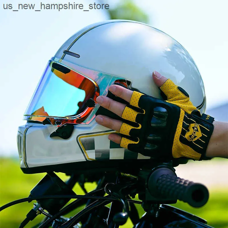 GAOZCTT Men And Women Motorcycle Half Helmets With Goggles ECE Certified German Style Motorbike Leather Helmet Open Face Safe Helmet Biker Pilot Cruiser Helmet