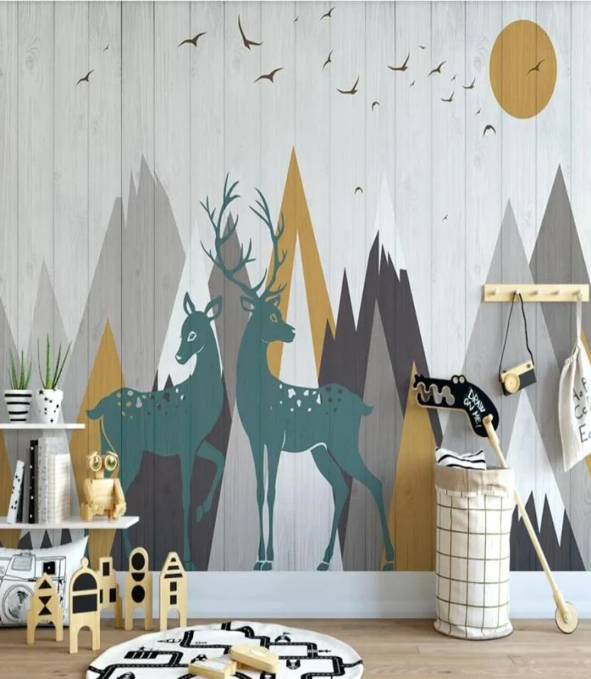 Elk Deer Mountain Carton Tapeta 3D Mur Mural dla dzieci sypialnia kontaktowe papierowe papiery ścienne Roll Art Malowidło Papel de Parede1692915