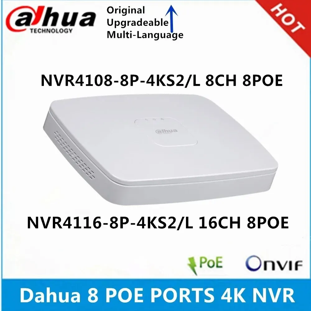 Snarkning Dahua 4K NVR NVR41088P4KS2/L 8ch med 8 POE NVR41168P4KS2/L 16ch med 8Poe Ports Lite Network Video Recorder