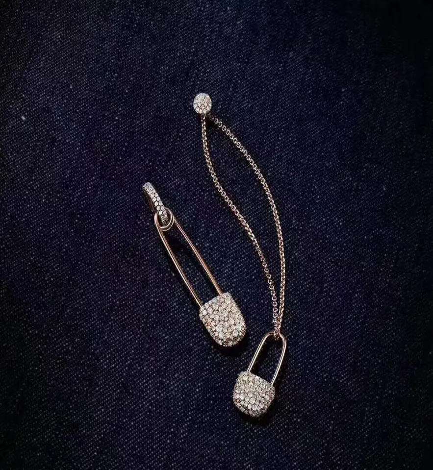 Fashion 925 Sterling Silver Cubic Zirconia Long Earrings Safety Pin Stud Earring Asymmetric7607912