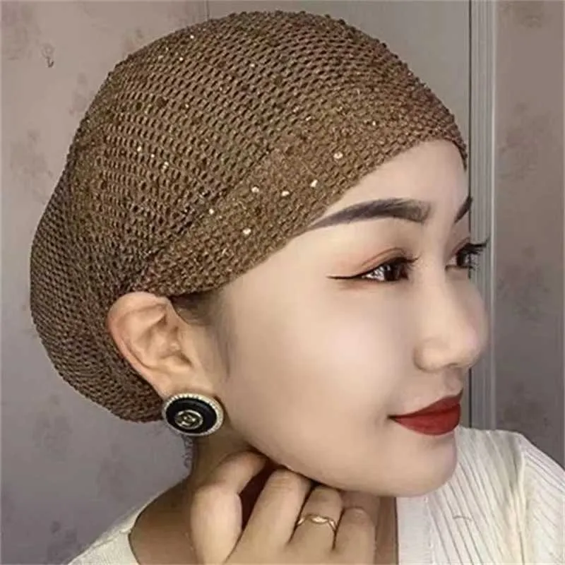 Bandanas Durag Breathable Mesh Diamond Turbo Hat Elastic Womens Summer Lace Headwear Cover Muslim Headwear Hat Womens Hair Loss Hat 240426