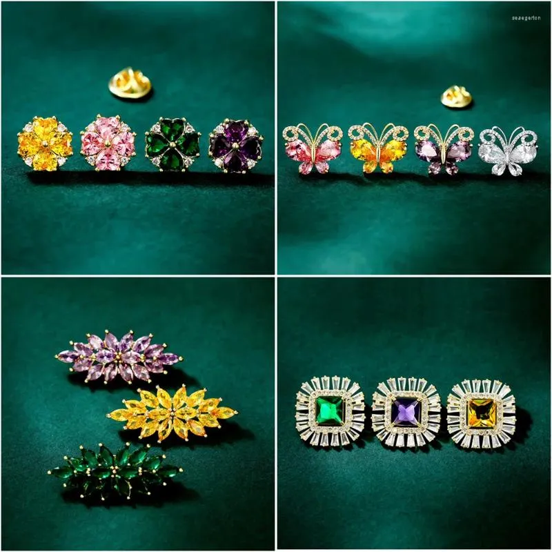 Broches pequenas flores de borboleta fofa para mulheres de luxo de colarinho de gola de zircão Acessórios para roupas da moda Summer Summer Anti-luz Lapla