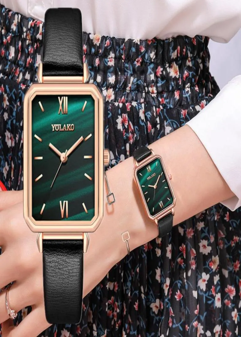 Wallwatches Style Watch Women Watches Top Rectangular Rectangular Small Green Ladies Quartz Wallwatch Reloj Mujerwristwatches WRISTW8701263