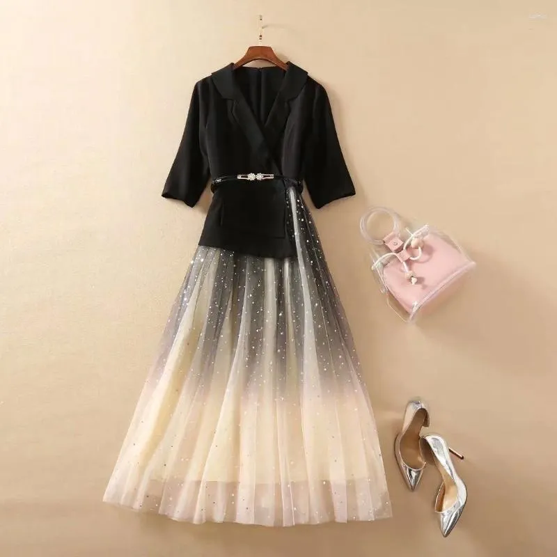 Sukienki imprezowe Wysokiej jakości eleganckie eleganckie czarne damskie nieregularne patchwork Bling Star Gradient Kolor Sukienka