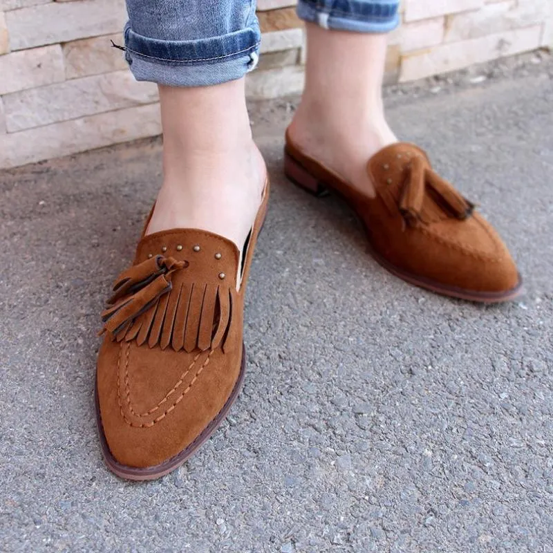 Casual Shoes Plus Size Rivet Tassel Low Heel Sewing Wood Grain Thick Breathable Summer Pumps 2024