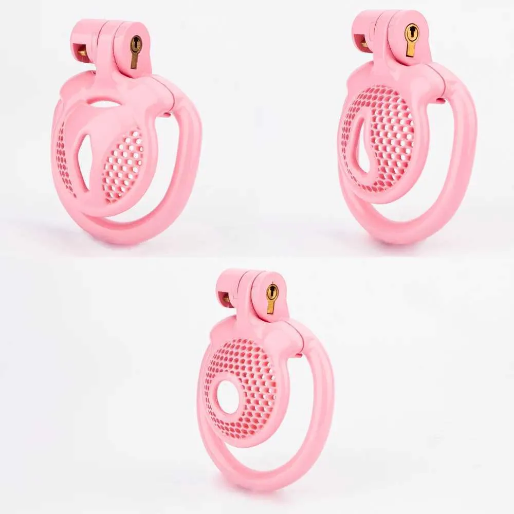 Nxy Cockrings Super Small Pink Sissy Chastity Cage Lightweight Male Cock with 4 Flat Base Ring Erotic Bondage Bdsm Sex Toys for Men 240427