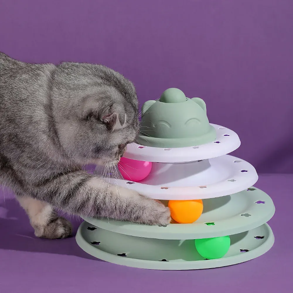 Toys 4 niveaux Cat Toy Tower Turntable Roller Balls