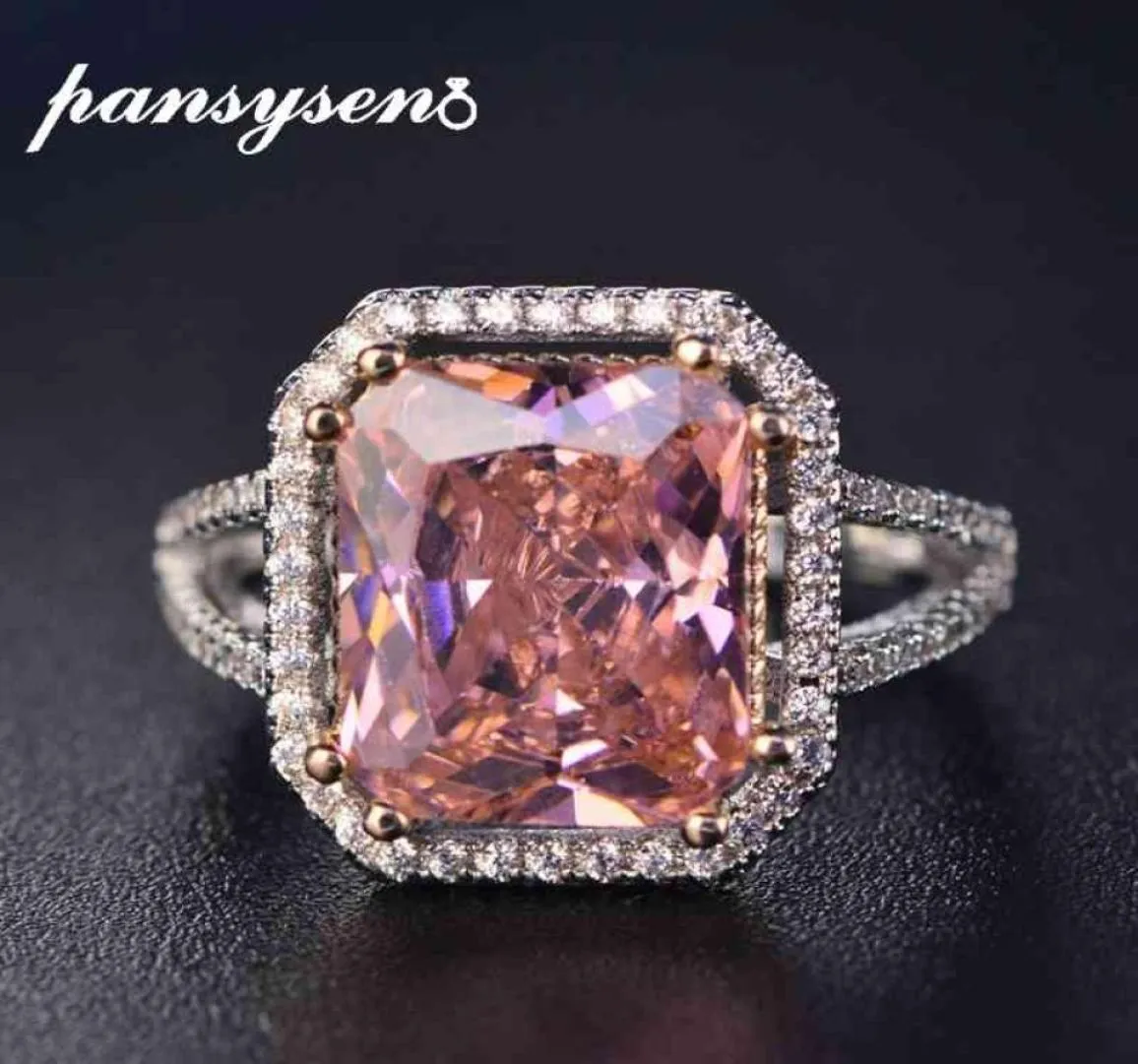 PANSYSEN 100 Solid 925 Silver Rings For Women 10x12mm Pink Spinel Diamond Fine Jewelry Bridal Wedding Engagement Ring8520228