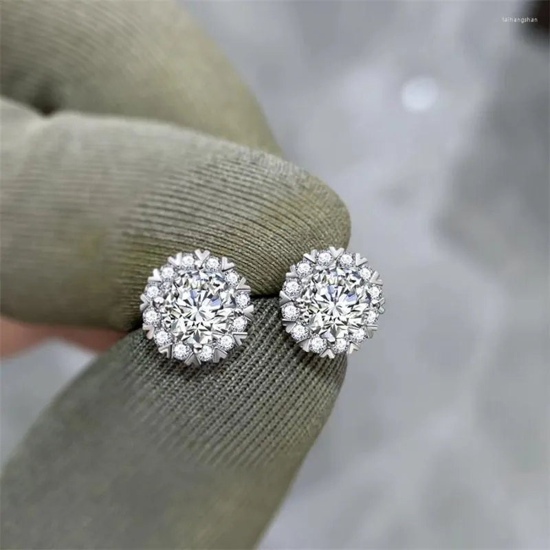 Boucles d'oreilles S925 argent sterling réel 1 carat diamant grenat d'oreille pour femmes Mujer Oreja 925 Bijoux Round