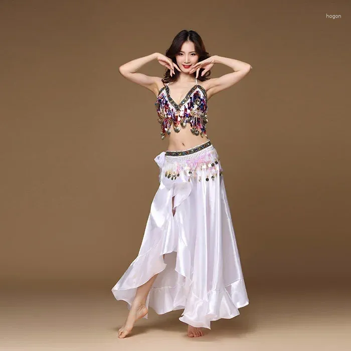 Scene Wear Belly Dance Bh Long Kjol Set Halloween outfit Practice Clothes Sexiga kvinnor passar modern prestations orientalisk kostym Traje