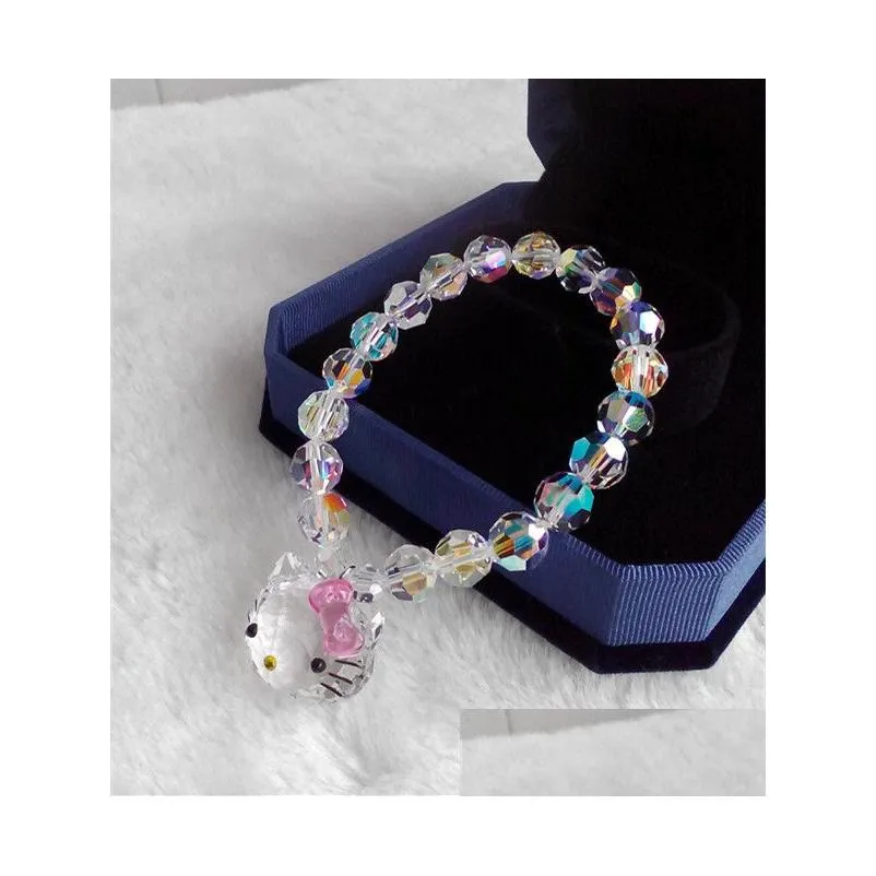 Bracelets de charme S925 Sier Crystal autrichien Beau chat chat chat mignon chat lien girl girls girls coullaces coullares boucles d'oreilles perles accélération dhmu2