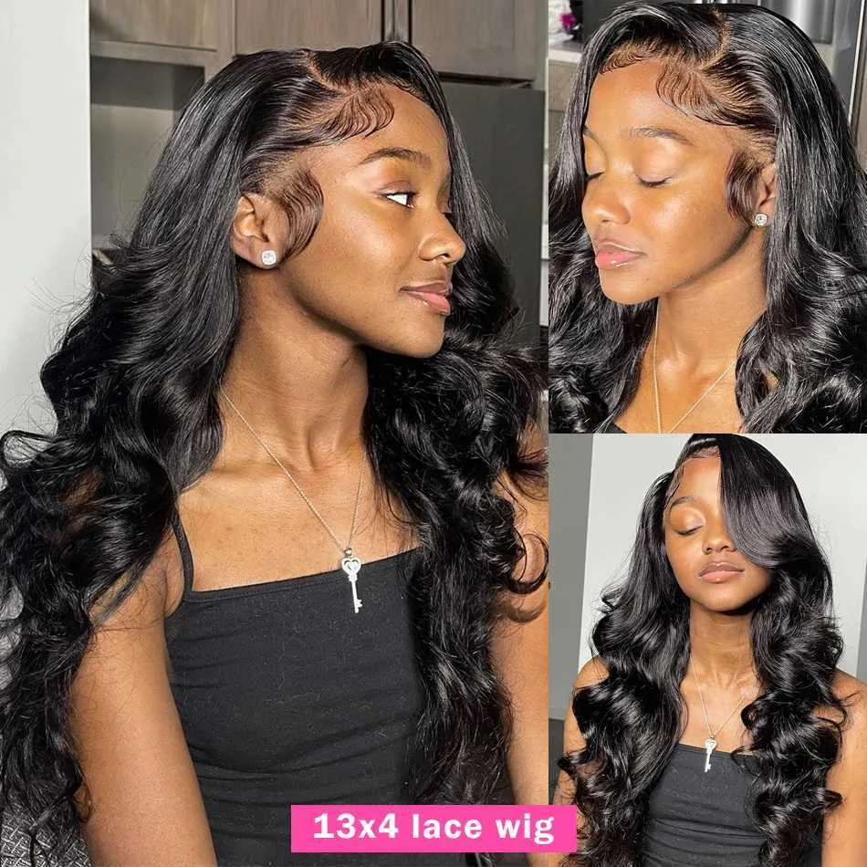 Synthetic Wigs Body wave lace front wig full human hair suitable for black women 34 inches 13x4 13x6 high-definition deep Q240427