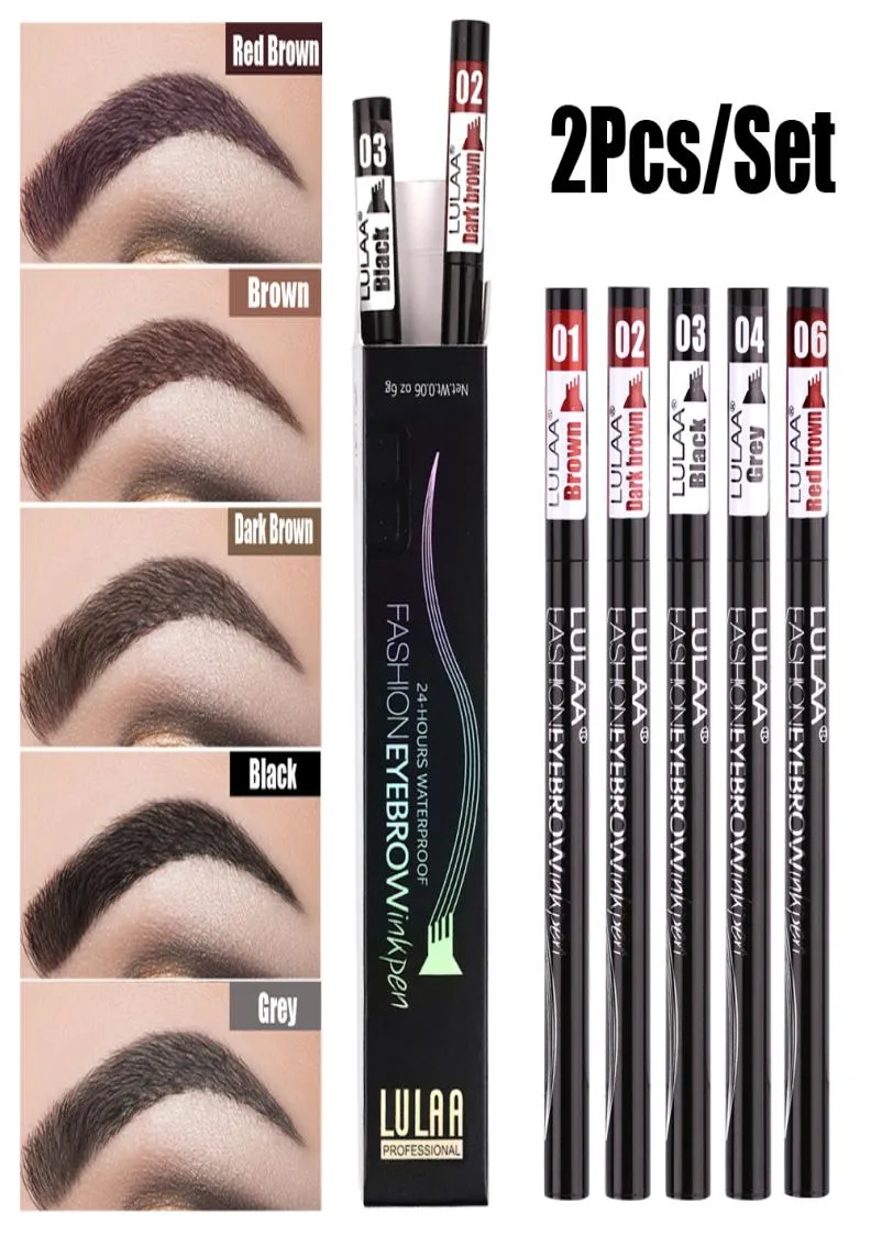 Lulaa 2pcsset naturale microblading matita per sopracciglia per sopracciglia 4 punte di forcella di forchetta fine schizzo con sopracciglio liquido impermeabile quattro claw 1089571