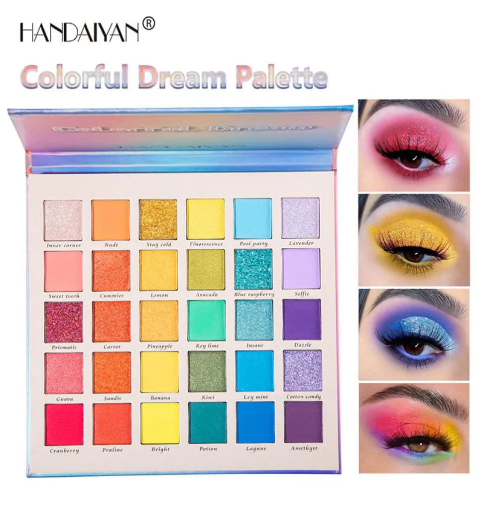 HANDAIYAN 30 Colors Glitter Eye Shadow Palette Colorful Dream Pigmented Shimmer Powder Matte Luminous Eyes Makeup Set2627674