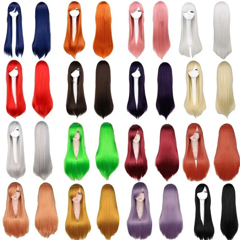 Sentetik peruklar qqxcaiw uzun düz rol oynama peruk kadın giyim partisi siyah kırmızı ohm ısıya dayanıklı saç q240427