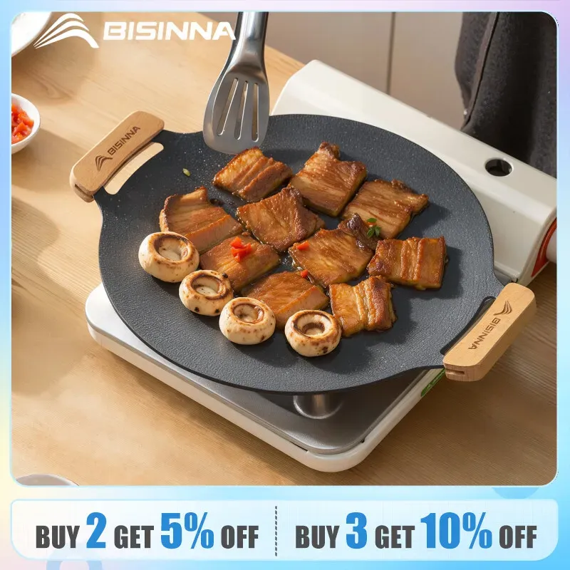 Grills Bisinna 34cm para churrasco ao ar livre pan de churrasqueira sem pau