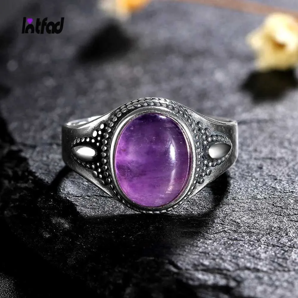 Band Rings S925 Sterling Silver Exquisite Jewelry Natural 8x10mm Amethyst Ring Womens Wedding Jewelry Present Personlig ring Q240427