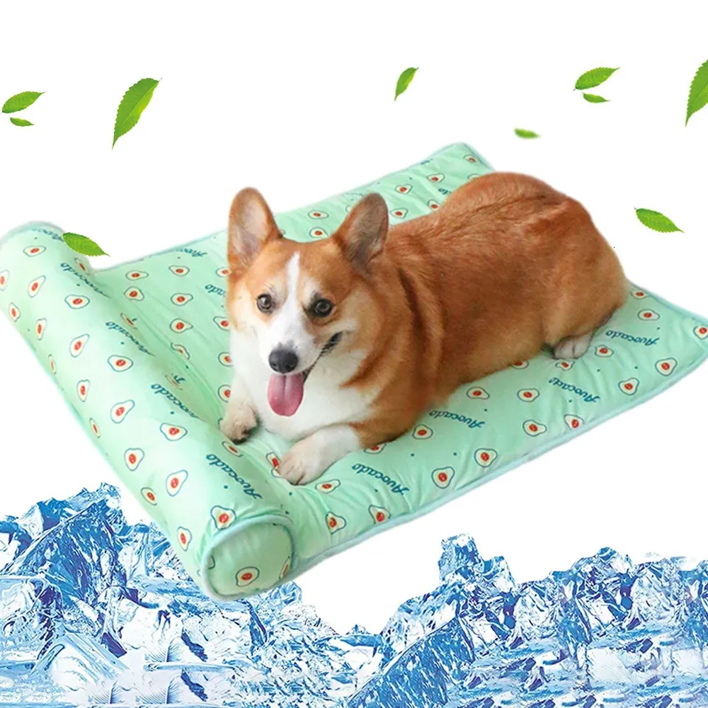 Summer Dog Mat Pet Cooling Breattable Dog Beds For Cat Dogs Sleeping Ice Cushion Portable With Pillow Liten Dog Cooling Mats Pad 240423