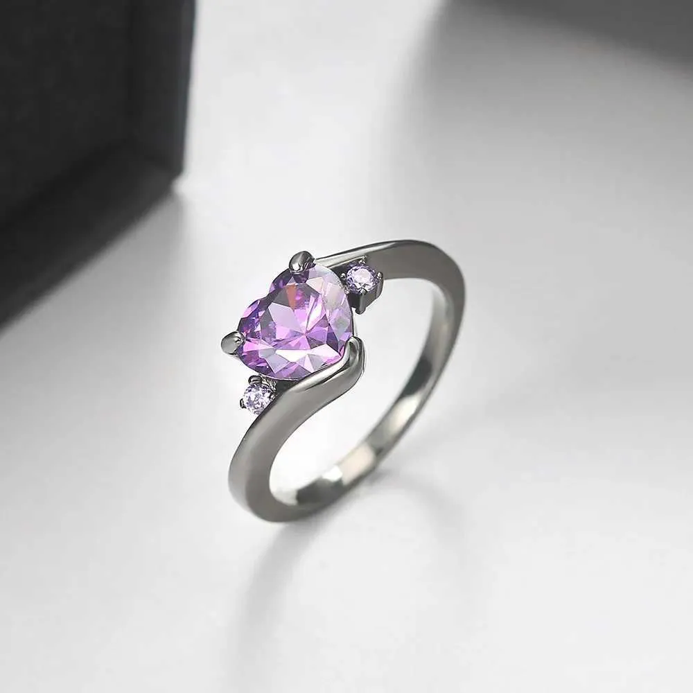 Pierścionki ślubne Czarne złote kobiecie pierścionek Miłość Purple Cyrcon Pierścień Bridal Princess Wedding zaręczynowy Rozmiar 6 7 8 9 10