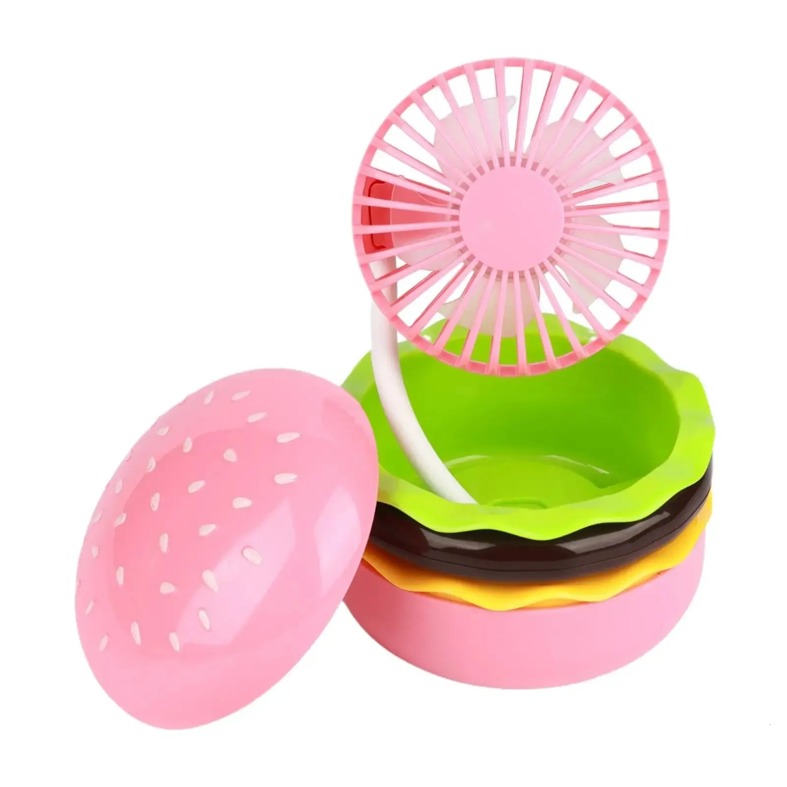 Cute Burger Mini Desk Fan Handheld Fan Compact Folding Quiet Kids Outdoor Hand Fan USB Desk Fan for Home Makeup Girls Office