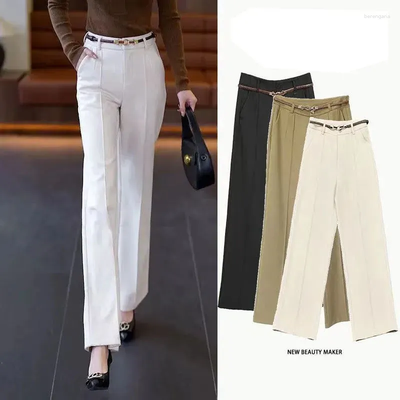 Kvinnors byxor White Spring Autumn High midja Kvinnor Dräkt Byxor Avancerade Sense Office Ladies Elegant Straight Black Khaki Pant