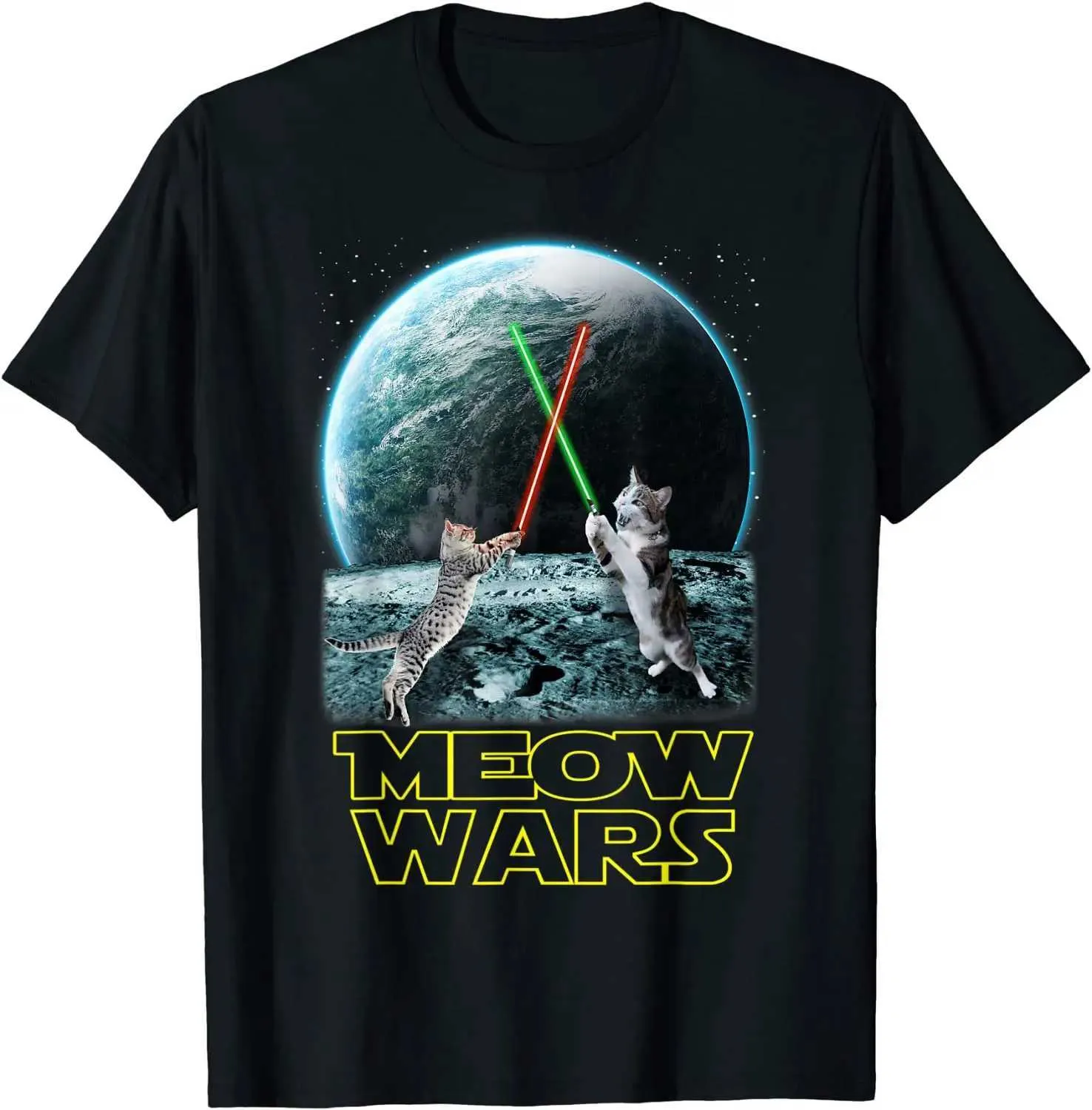 T-shirts voor heren Meow Wars Cat Shirt Funny Gifts For Cats Lovers T-Shirt Funny T Shirt Cotton Tops TS voor mannelijk gepersonzed T240425