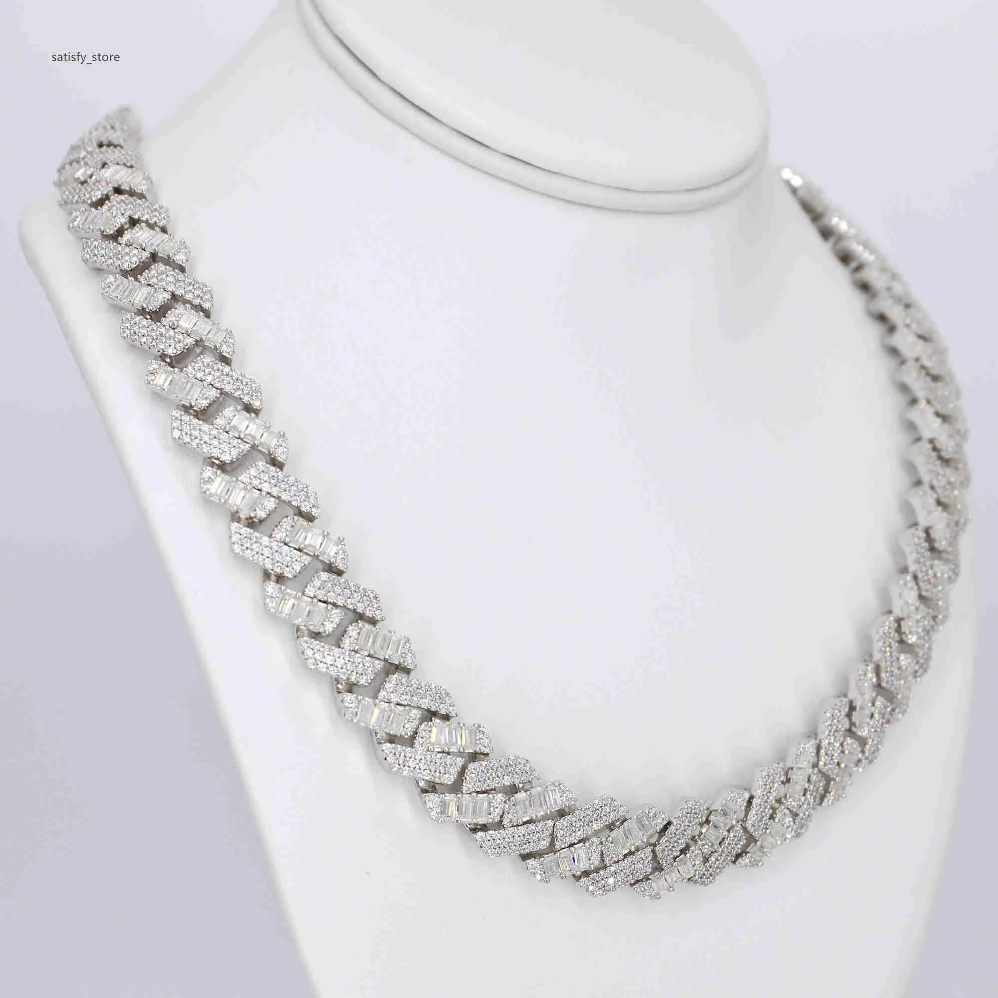 Passera diamanttestare 925 Silver Cuban Link Necklace Iced Out 18mm 3 Rows Hip Hop VVS Moissanite Cuban Chain