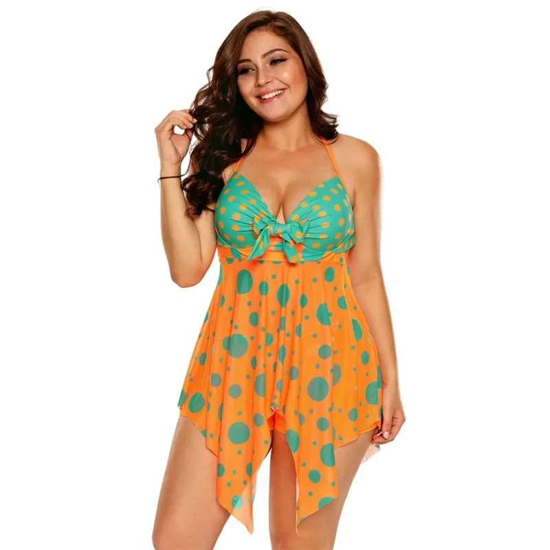 Dot Tankini Plus size zwemkleding groot formaat tweedelig zwempaksets met deksel badpak vrouwen push omhoog bikini badpak zwemjurk