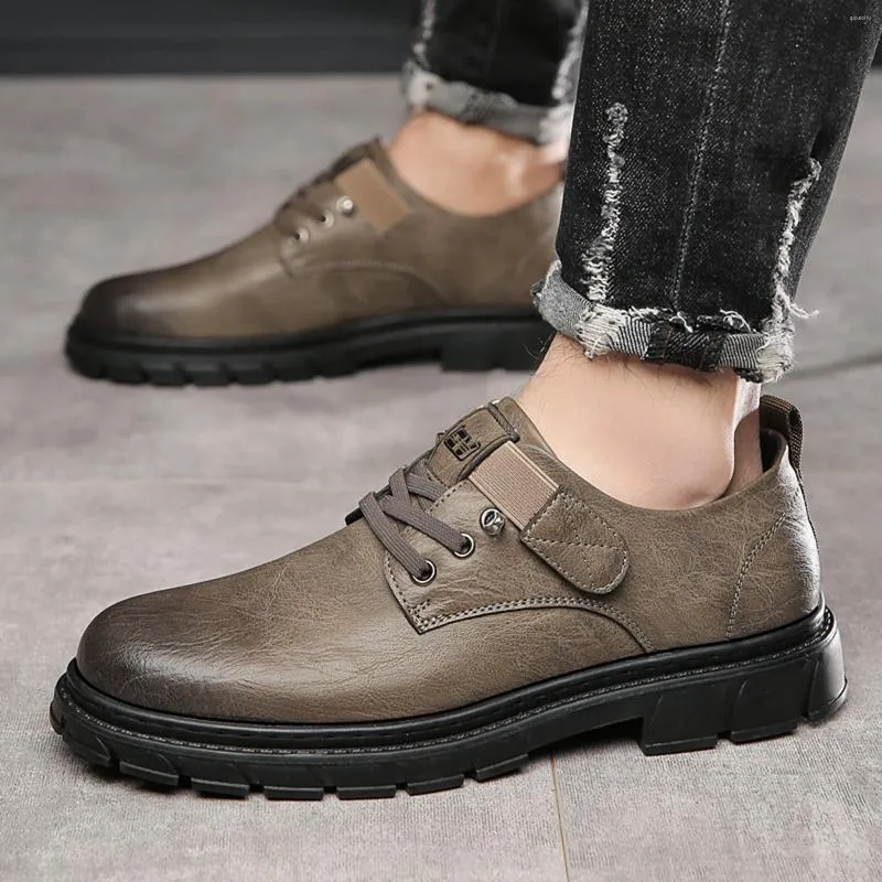 Casual Shoes Business Man Foot Wear Solid Flat With Inside Lace-up Winter Ankle Strap Rubber Outsole Dress Hand Made Derby 24