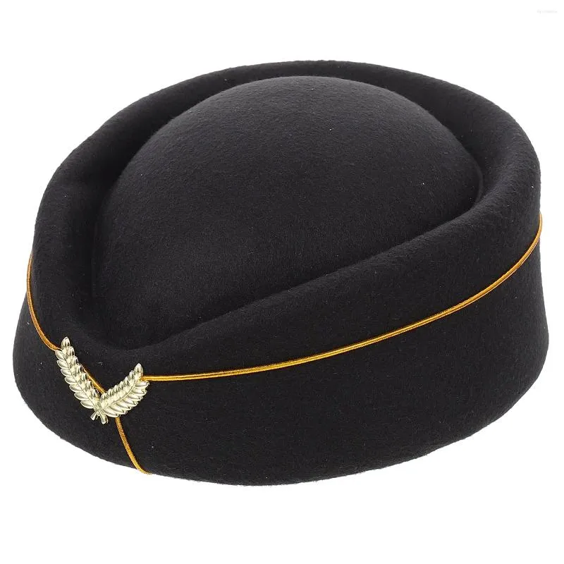 Bérets Stewardess Pillbox Hat Felt Flight Abitre Cap Air Air Hostesses Uniform Plane Cosplay interpréter les femmes