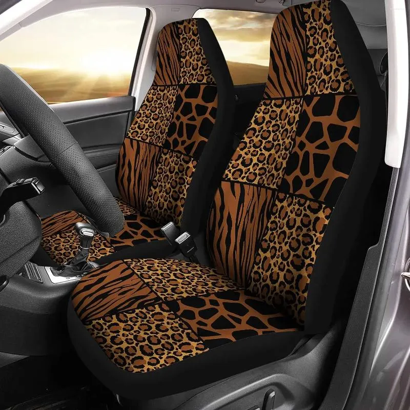 Auto -stoelafdekkingen Bruine luipaardafdrukset van 2 vooraan emmerzitjes Protector Auto accessoires Decor Universal Fit voor Truck
