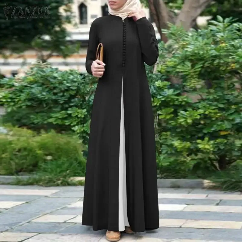 Zanzea Women Spring Muslim Dress Abito a pieghe di caftano Abaya Morocco Maxi Abito MAXI Casualmente Casualmente Coperone MASSI LUNGO MAXI S 240415