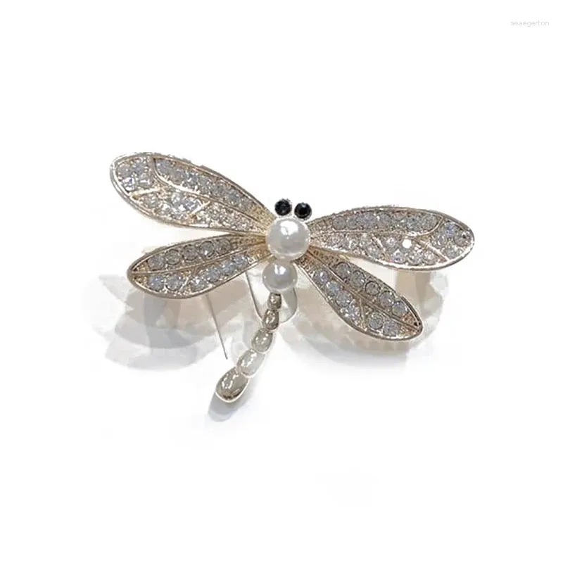 Broschen Vintage Shinny Crystal Strash Pearl Dragonfly Insekt Corsage Pins für Frauen Kleid Seidenschalschmuck Accessoires