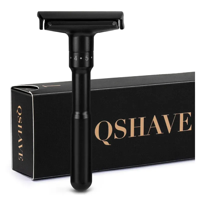 Ostrza qshave luksusowy czarny, regulowany bezpieczeństwo brzytwa może zaprojektować nazwę na nim klasyczny stojak bezpieczeństwa brzytwa golenia 5 ostrzy prezentowych