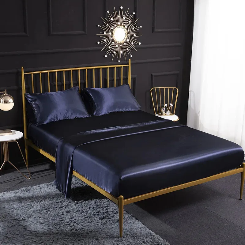 Ensemble de literie Luxury Queen King Size Shet Folt Set 150 Euro Single Double Satin Lit Linn Set 4 Pieces Feuilles de lit et taies d'oreiller 240410