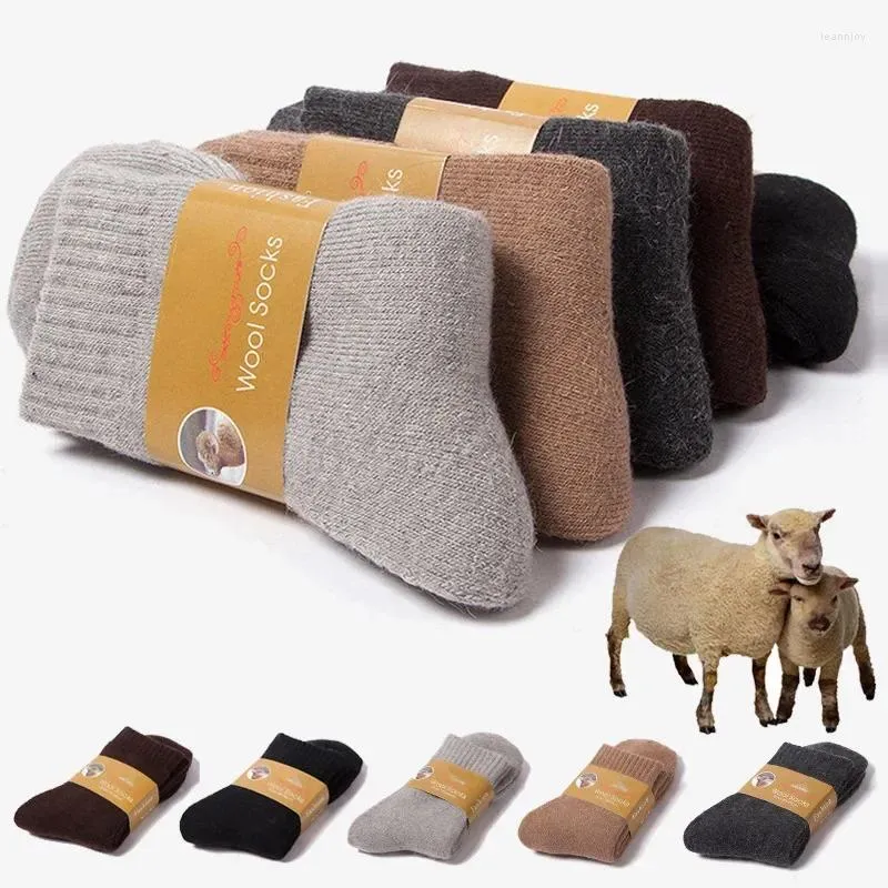 Men's Socks Mens Winter Thicken Wool Male Women Warm Super Plush Solid Color Merino Christmas Against Cold Snow