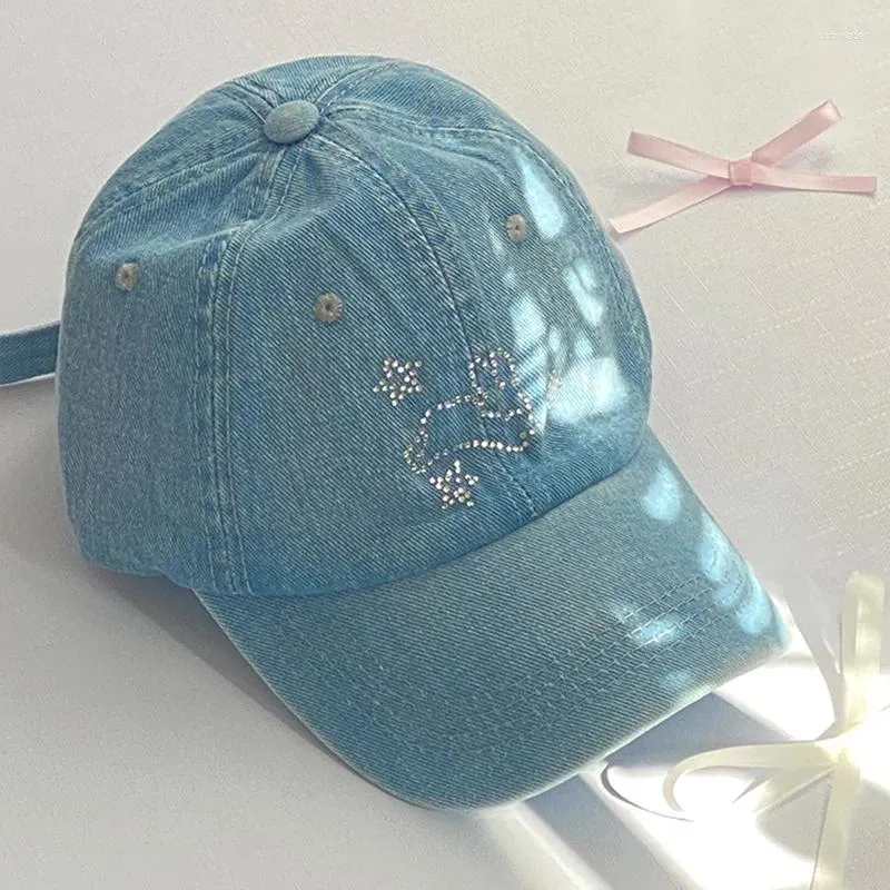 Visors Corée Kawaii Baseball Hat de denim Tissu de diammasse Femmes diamants diamants