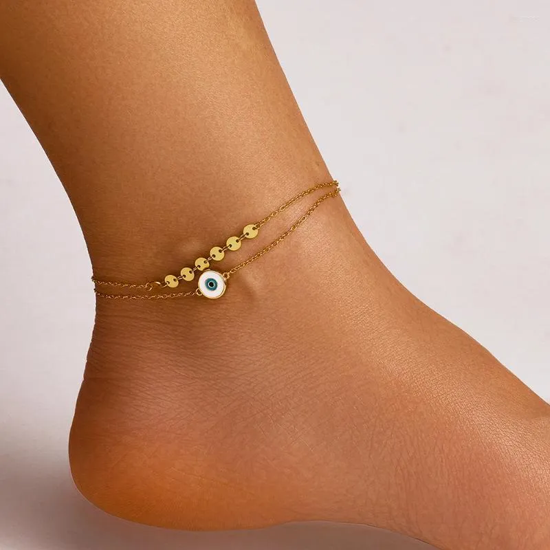 Anklets Canner Double Eye Drops Oil för kvinnor 925 Sterling Silver 18K Guld Enkel personlighet Ins Fine Jewelry Gift