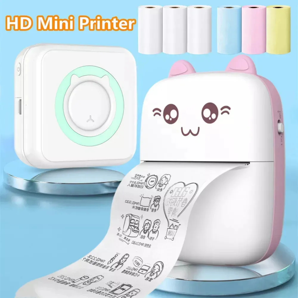 MINI Printer Portable Thermal Wirelessly BT 203dpi Po Label Memo Wrong Question Printing With USB Cable Imprimante Portable 240420