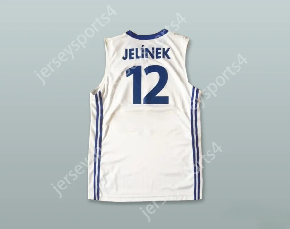 Aangepaste nee naam heren jeugd/kinderen David Jelineek 12 Tsjechische Republiek witte basketbal jersey top gestikt s-6xl