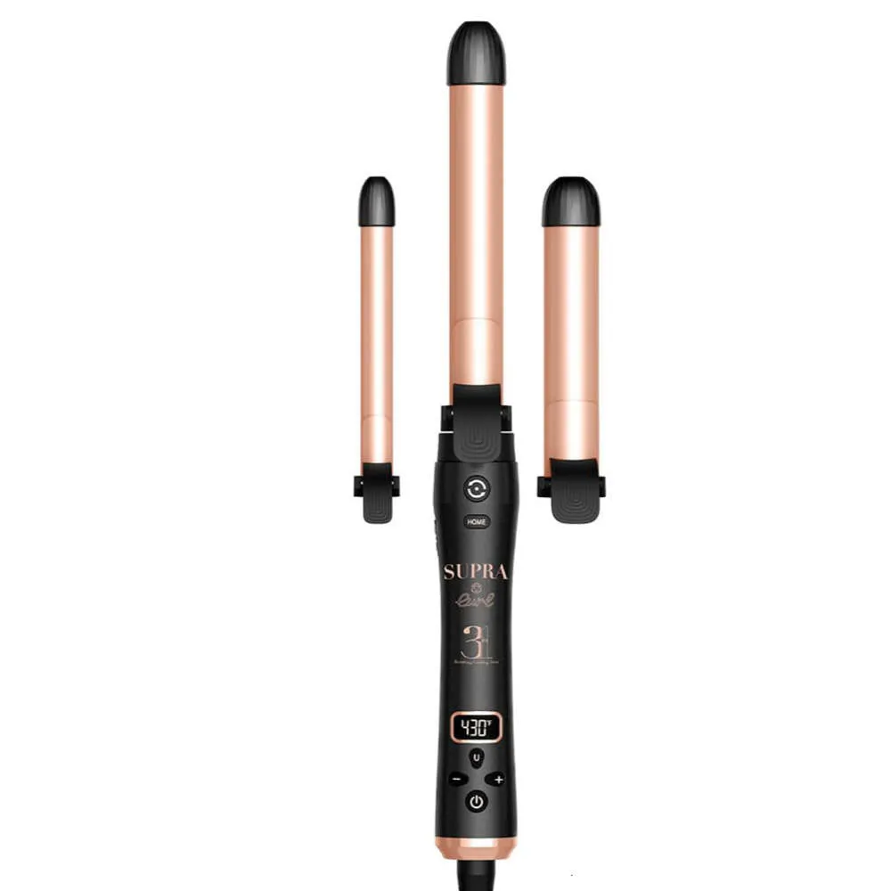 Sri Supra Curl 3 w 1 Curling Iron z podwójnym napięciem, 3 lufy, przycisk automatycznego obrzeżania, lekka konstrukcja, ceramiczne beczki do równego rozkładu ciepła