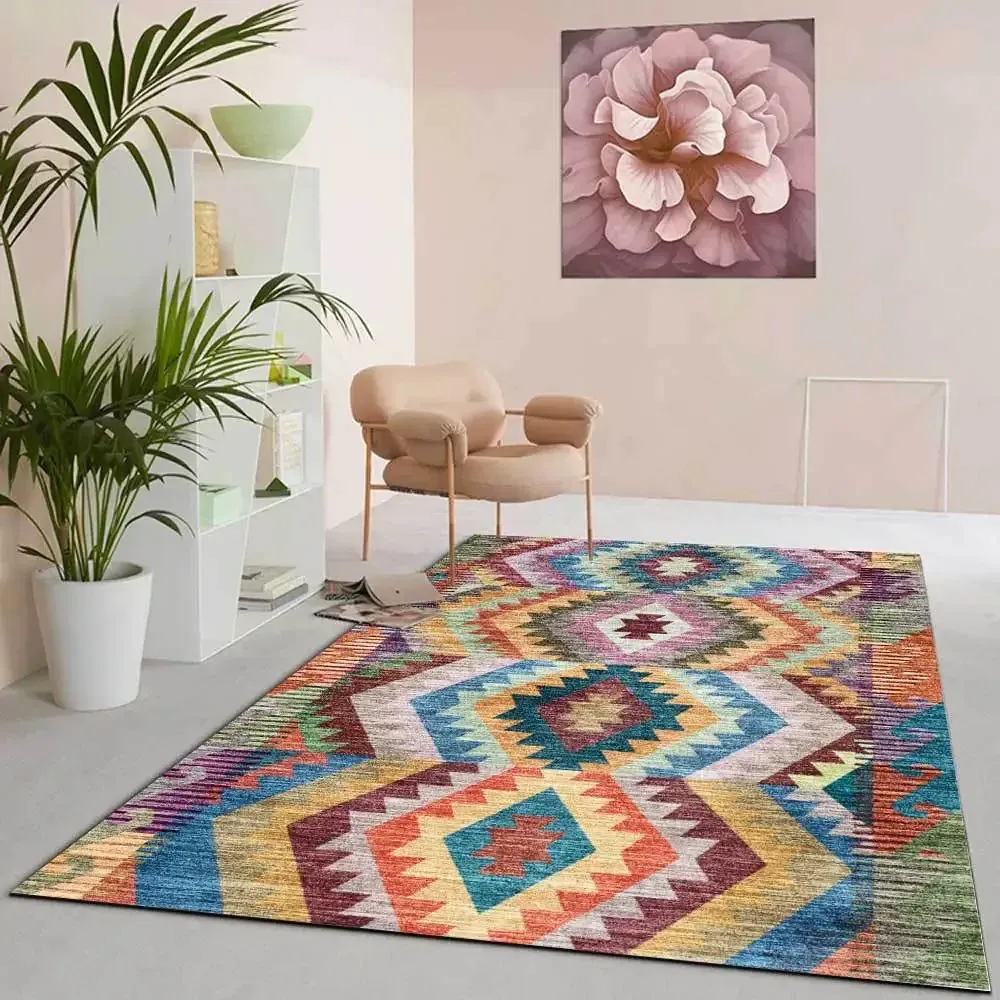American Retro Colorful Carpet Ethnic Style Böhmen Rugs Geometric Living Room Bedroom Carpet Kids Soft Floor Mat Parlor Custom 240422